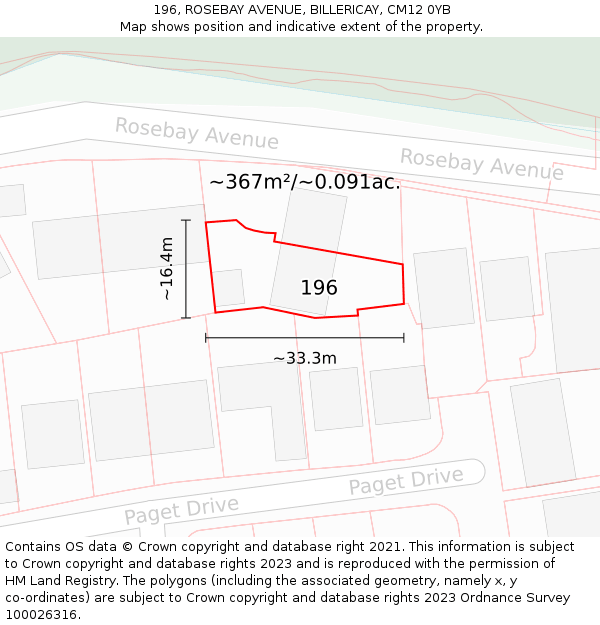 196, ROSEBAY AVENUE, BILLERICAY, CM12 0YB: Plot and title map