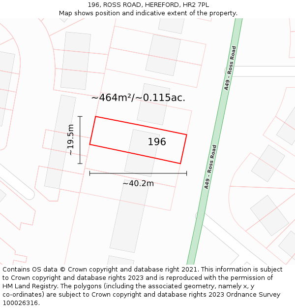 196, ROSS ROAD, HEREFORD, HR2 7PL: Plot and title map