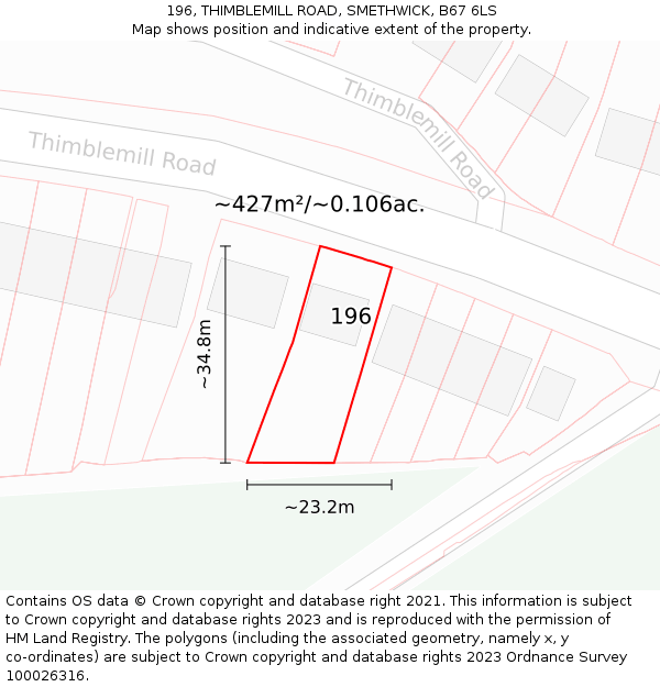 196, THIMBLEMILL ROAD, SMETHWICK, B67 6LS: Plot and title map