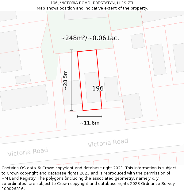 196, VICTORIA ROAD, PRESTATYN, LL19 7TL: Plot and title map