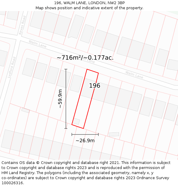 196, WALM LANE, LONDON, NW2 3BP: Plot and title map