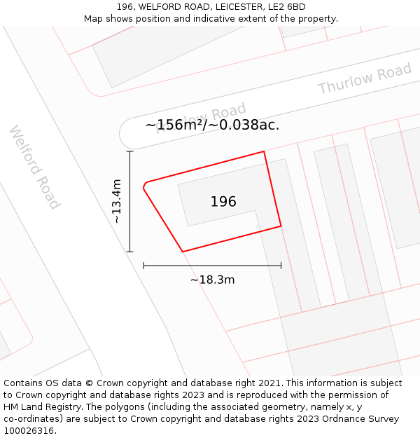 196, WELFORD ROAD, LEICESTER, LE2 6BD: Plot and title map