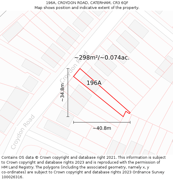 196A, CROYDON ROAD, CATERHAM, CR3 6QF: Plot and title map