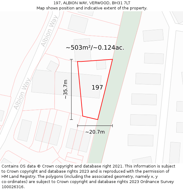 197, ALBION WAY, VERWOOD, BH31 7LT: Plot and title map