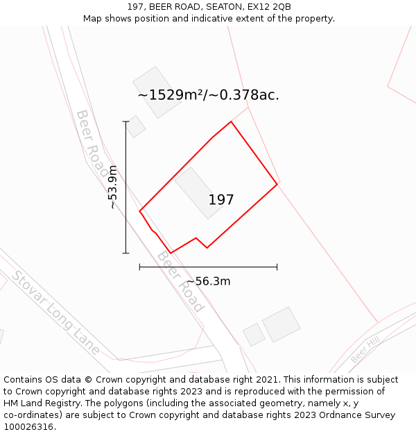 197, BEER ROAD, SEATON, EX12 2QB: Plot and title map