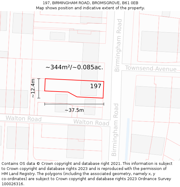 197, BIRMINGHAM ROAD, BROMSGROVE, B61 0EB: Plot and title map