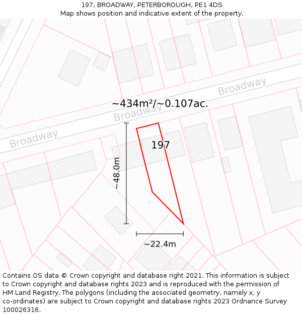 197, BROADWAY, PETERBOROUGH, PE1 4DS: Plot and title map