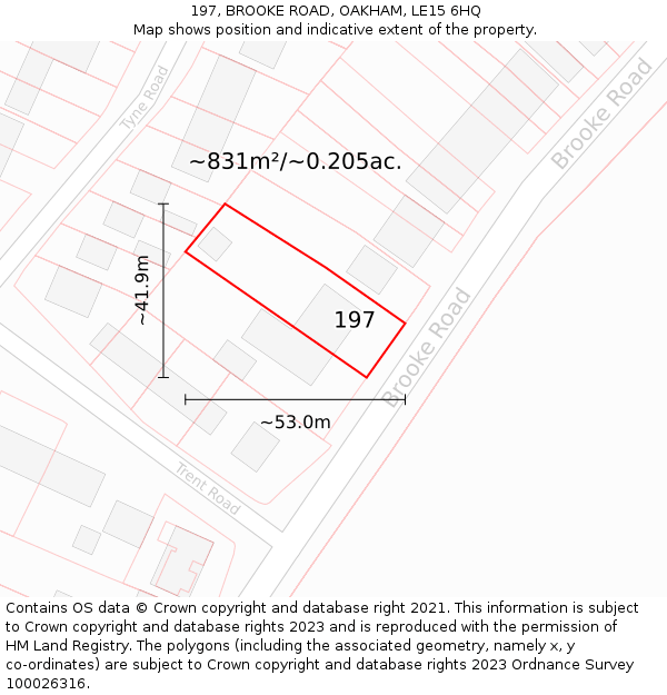 197, BROOKE ROAD, OAKHAM, LE15 6HQ: Plot and title map