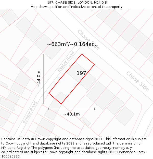 197, CHASE SIDE, LONDON, N14 5JB: Plot and title map
