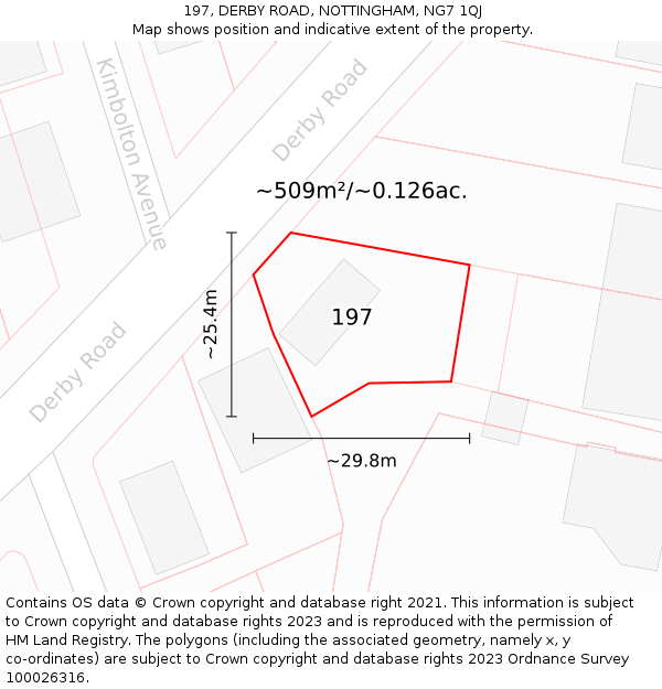 197, DERBY ROAD, NOTTINGHAM, NG7 1QJ: Plot and title map