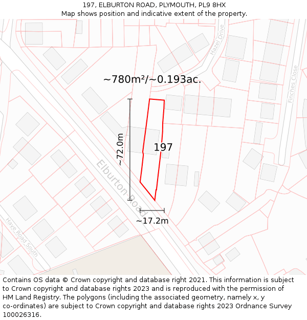 197, ELBURTON ROAD, PLYMOUTH, PL9 8HX: Plot and title map