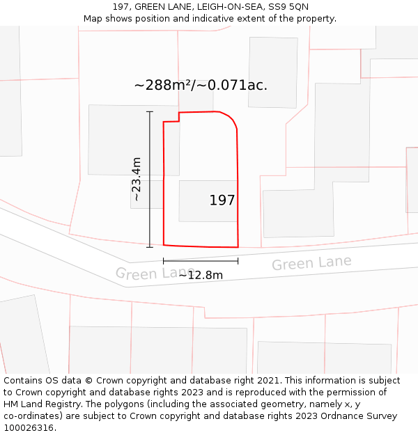 197, GREEN LANE, LEIGH-ON-SEA, SS9 5QN: Plot and title map