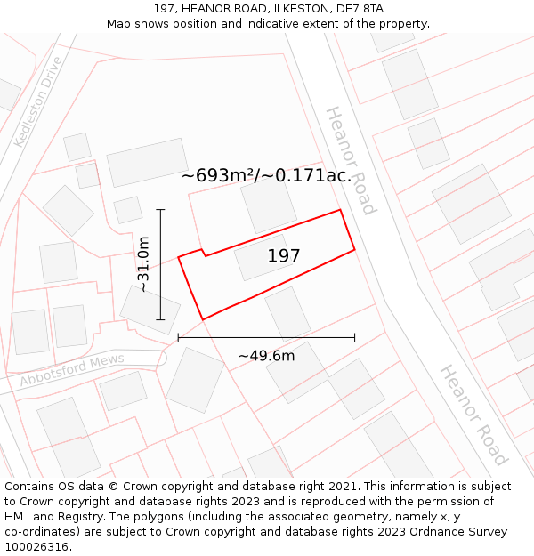 197, HEANOR ROAD, ILKESTON, DE7 8TA: Plot and title map