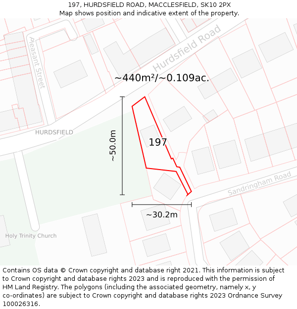 197, HURDSFIELD ROAD, MACCLESFIELD, SK10 2PX: Plot and title map