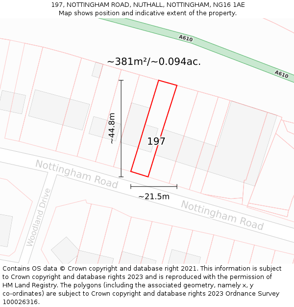 197, NOTTINGHAM ROAD, NUTHALL, NOTTINGHAM, NG16 1AE: Plot and title map