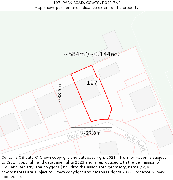 197, PARK ROAD, COWES, PO31 7NP: Plot and title map