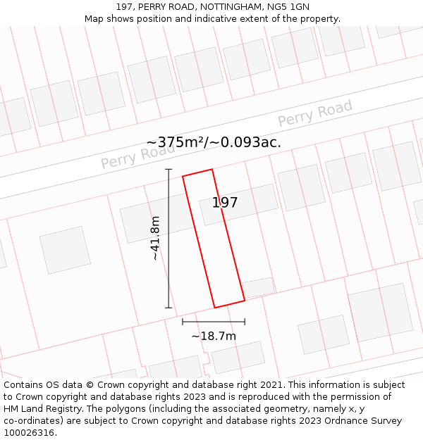 197, PERRY ROAD, NOTTINGHAM, NG5 1GN: Plot and title map