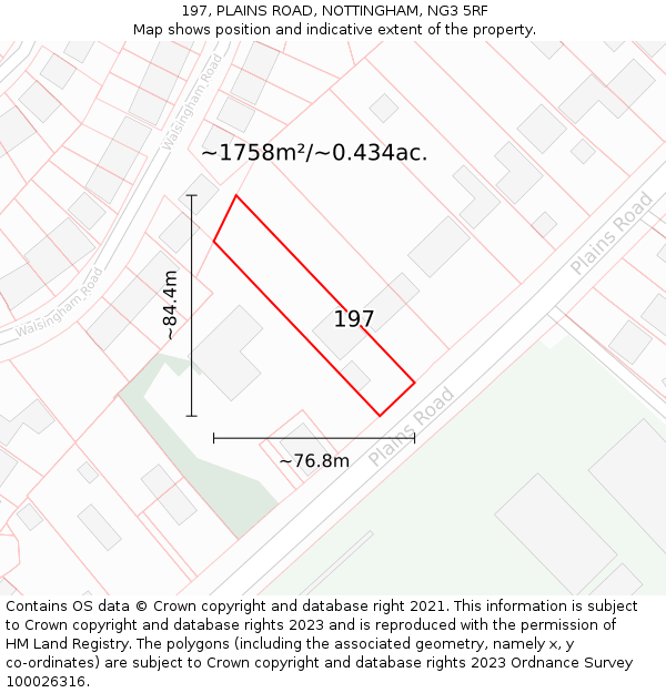 197, PLAINS ROAD, NOTTINGHAM, NG3 5RF: Plot and title map