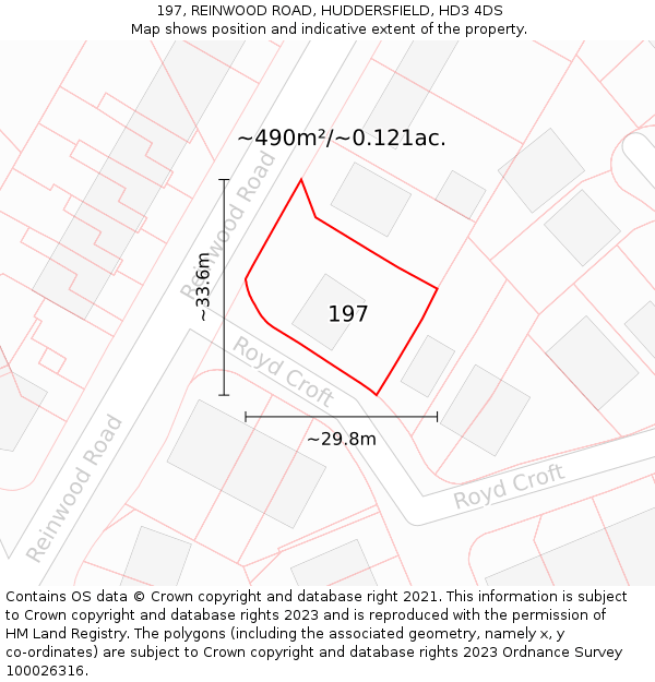 197, REINWOOD ROAD, HUDDERSFIELD, HD3 4DS: Plot and title map