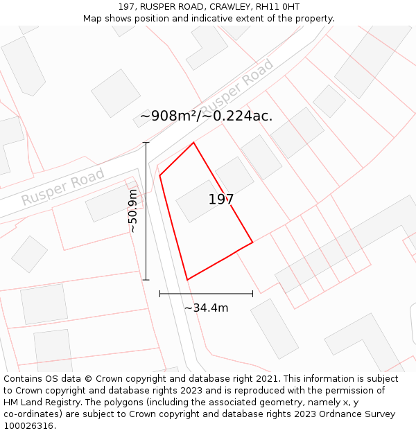 197, RUSPER ROAD, CRAWLEY, RH11 0HT: Plot and title map