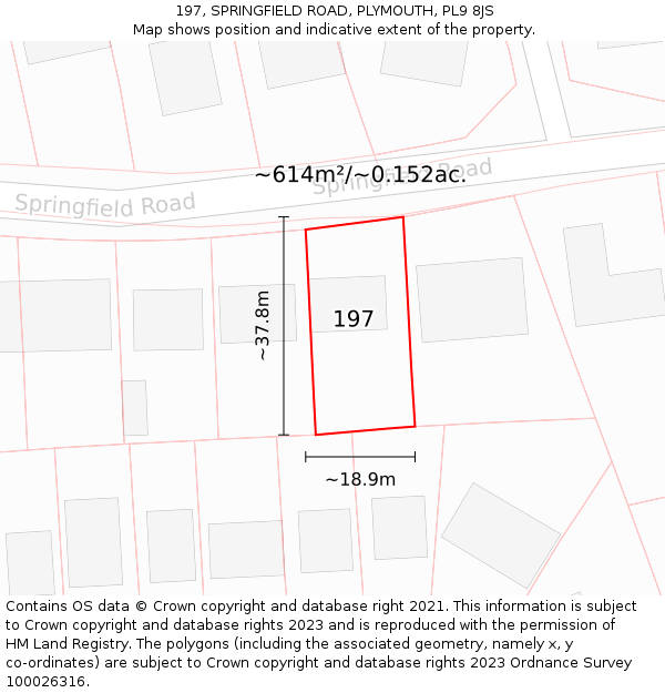 197, SPRINGFIELD ROAD, PLYMOUTH, PL9 8JS: Plot and title map