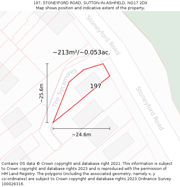 197, STONEYFORD ROAD, SUTTON-IN-ASHFIELD, NG17 2DX: Plot and title map