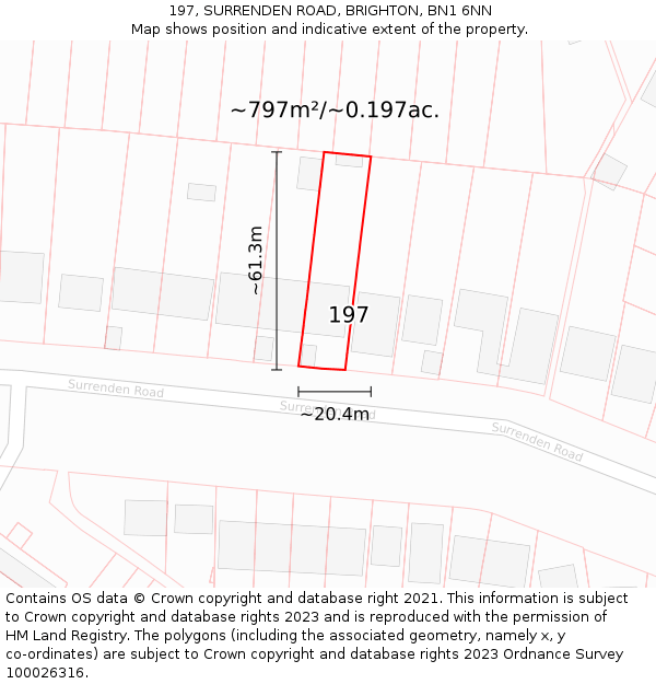 197, SURRENDEN ROAD, BRIGHTON, BN1 6NN: Plot and title map