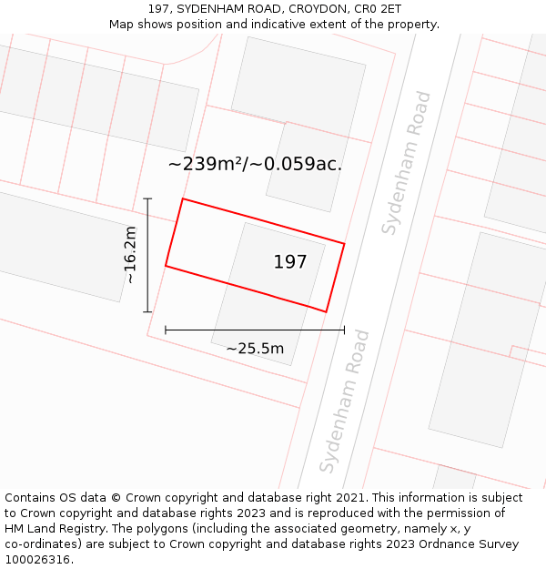 197, SYDENHAM ROAD, CROYDON, CR0 2ET: Plot and title map