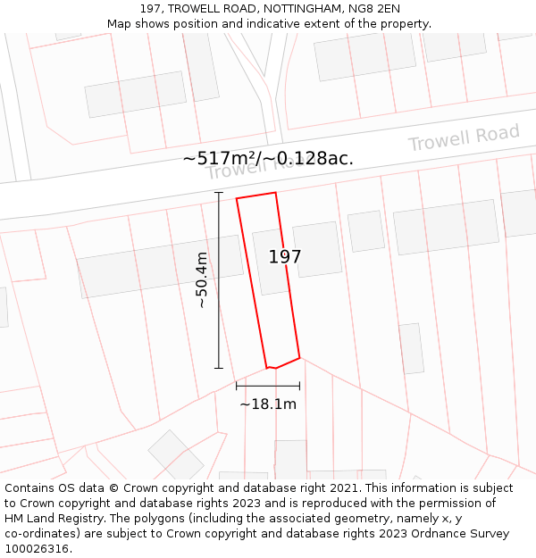 197, TROWELL ROAD, NOTTINGHAM, NG8 2EN: Plot and title map