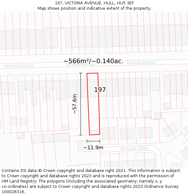 197, VICTORIA AVENUE, HULL, HU5 3EF: Plot and title map