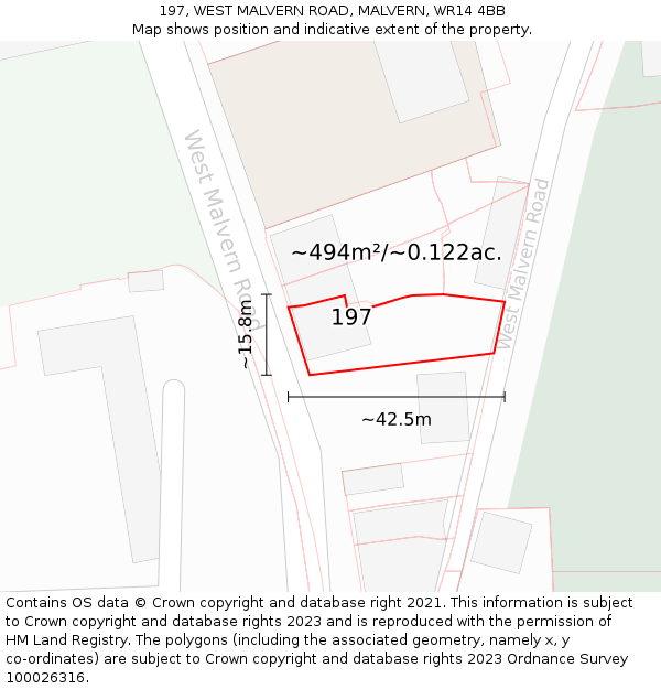 197, WEST MALVERN ROAD, MALVERN, WR14 4BB: Plot and title map