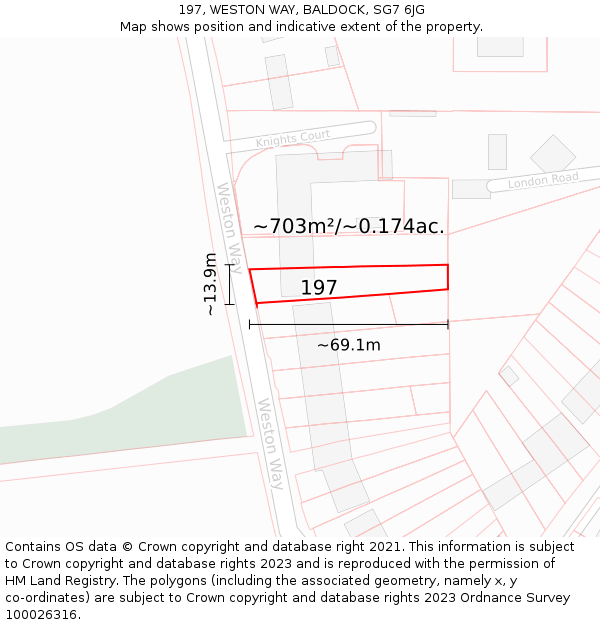 197, WESTON WAY, BALDOCK, SG7 6JG: Plot and title map