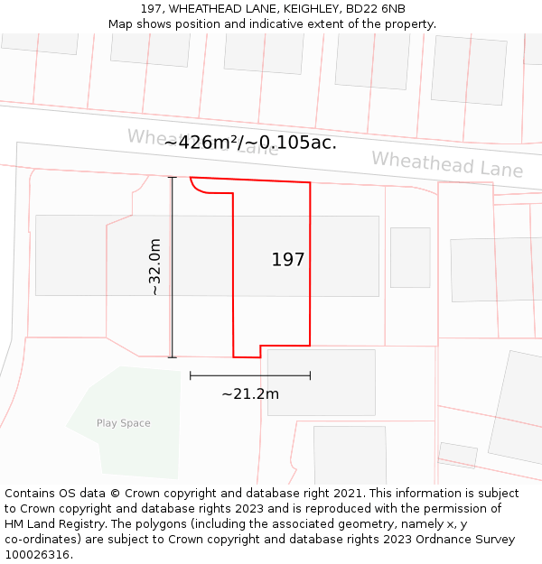 197, WHEATHEAD LANE, KEIGHLEY, BD22 6NB: Plot and title map