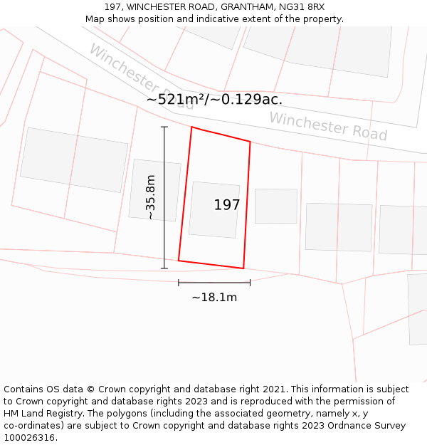 197, WINCHESTER ROAD, GRANTHAM, NG31 8RX: Plot and title map