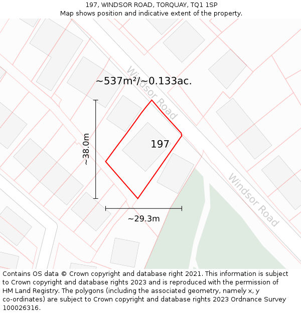 197, WINDSOR ROAD, TORQUAY, TQ1 1SP: Plot and title map