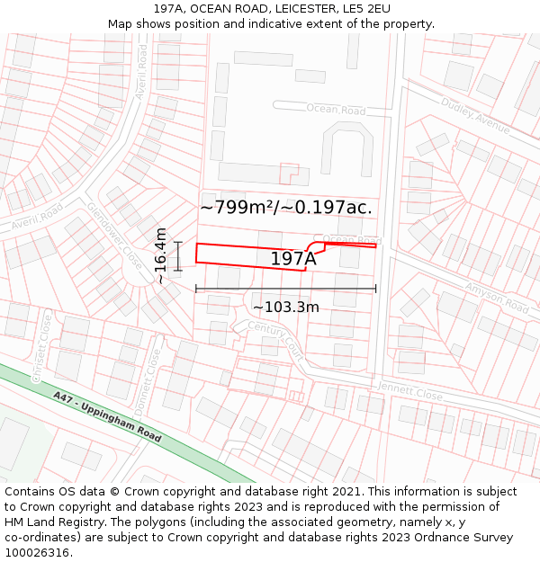 197A, OCEAN ROAD, LEICESTER, LE5 2EU: Plot and title map