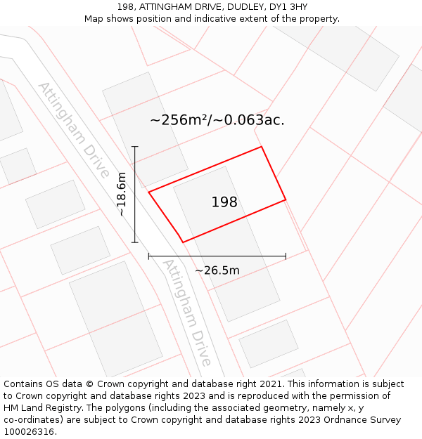 198, ATTINGHAM DRIVE, DUDLEY, DY1 3HY: Plot and title map