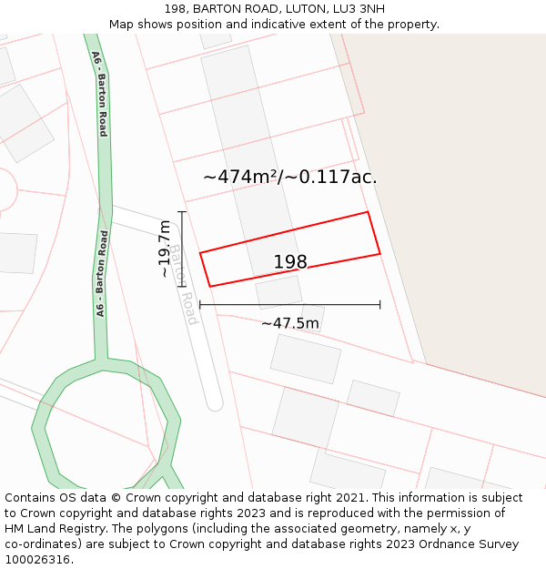 198, BARTON ROAD, LUTON, LU3 3NH: Plot and title map