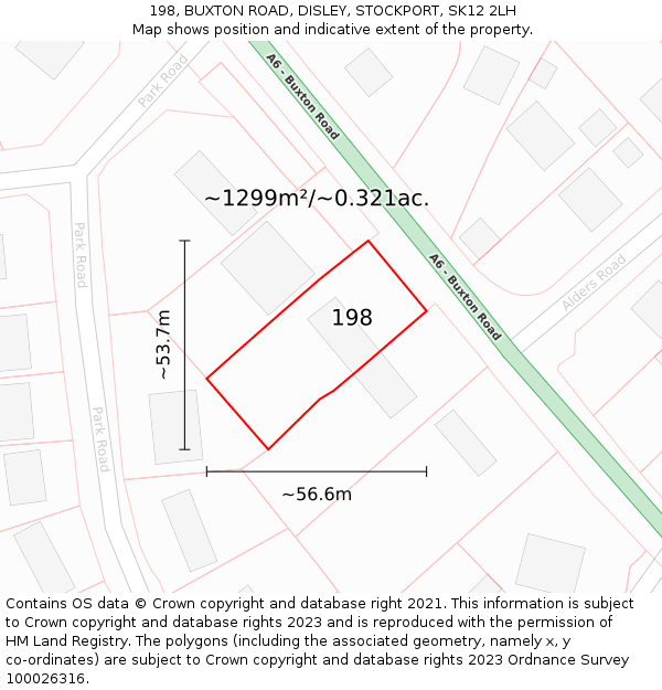 198, BUXTON ROAD, DISLEY, STOCKPORT, SK12 2LH: Plot and title map
