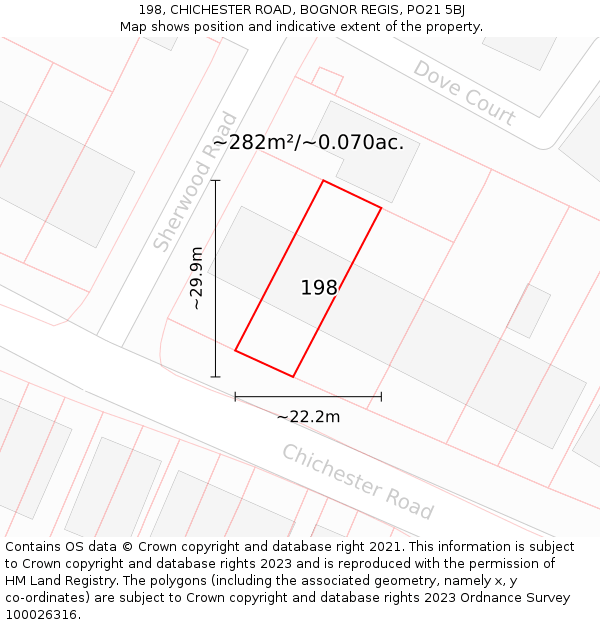 198, CHICHESTER ROAD, BOGNOR REGIS, PO21 5BJ: Plot and title map