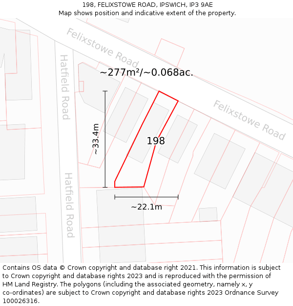 198, FELIXSTOWE ROAD, IPSWICH, IP3 9AE: Plot and title map