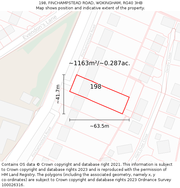 198, FINCHAMPSTEAD ROAD, WOKINGHAM, RG40 3HB: Plot and title map