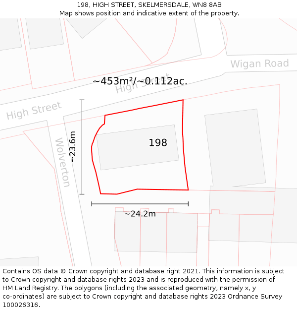 198, HIGH STREET, SKELMERSDALE, WN8 8AB: Plot and title map