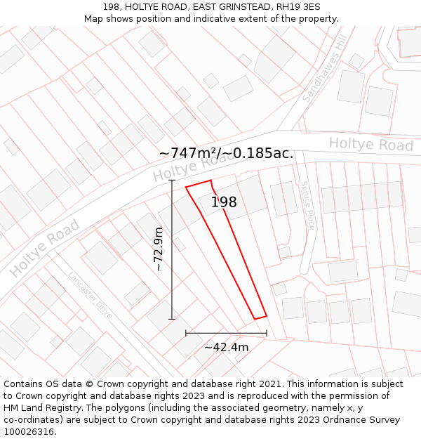 198, HOLTYE ROAD, EAST GRINSTEAD, RH19 3ES: Plot and title map