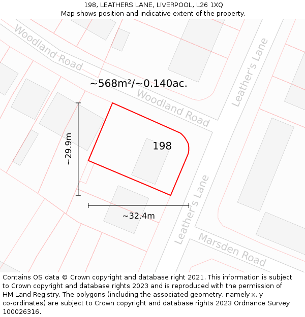 198, LEATHERS LANE, LIVERPOOL, L26 1XQ: Plot and title map