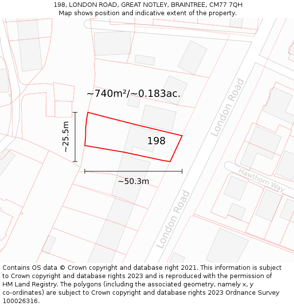 198, LONDON ROAD, GREAT NOTLEY, BRAINTREE, CM77 7QH: Plot and title map