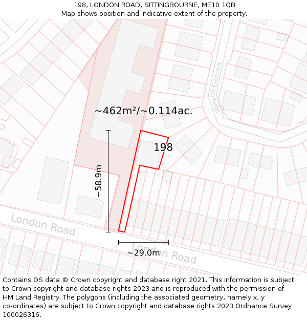 198, LONDON ROAD, SITTINGBOURNE, ME10 1QB: Plot and title map