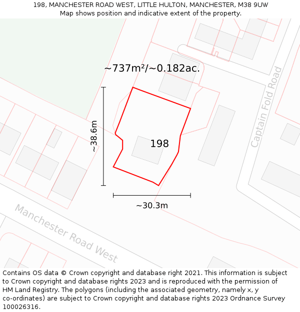 198, MANCHESTER ROAD WEST, LITTLE HULTON, MANCHESTER, M38 9UW: Plot and title map