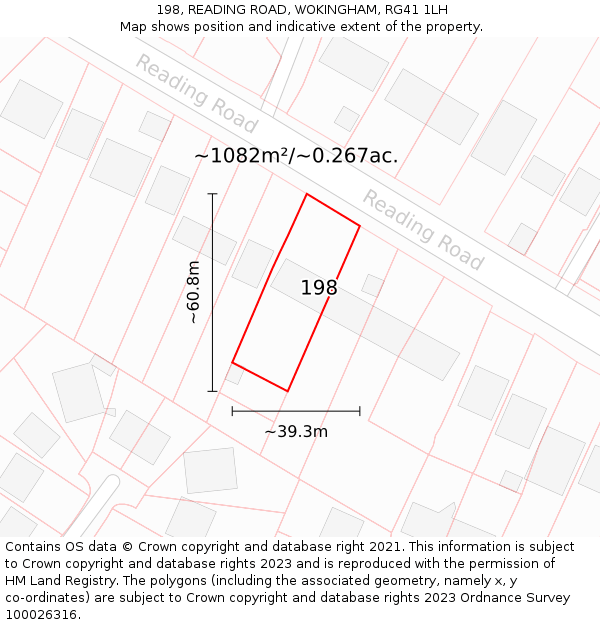 198, READING ROAD, WOKINGHAM, RG41 1LH: Plot and title map