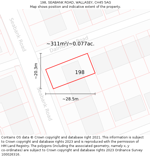 198, SEABANK ROAD, WALLASEY, CH45 5AG: Plot and title map